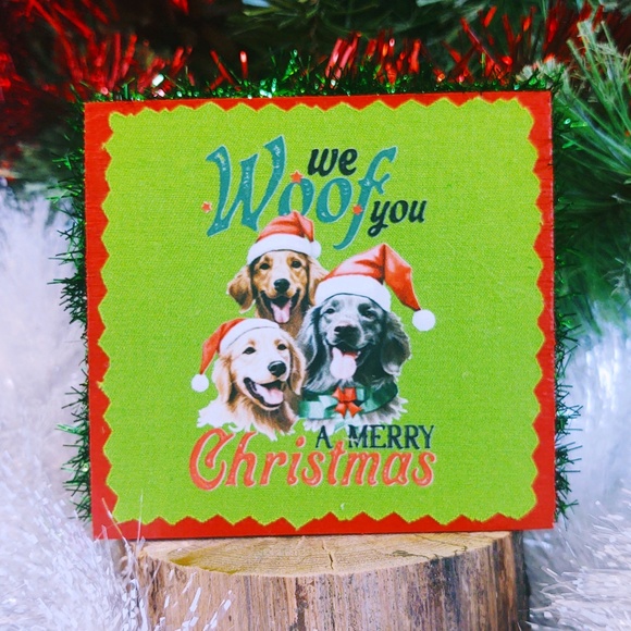 Hand Crafted Tiered Tray Decor, Mini Wood Sign, We Woof You a Merry Christmas - Picture 1 of 4